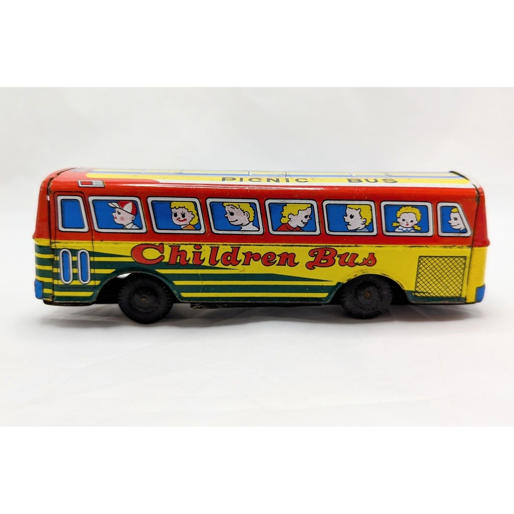 Vintage Classic Colorful Picnic Children Bus Tin Friction Bus
